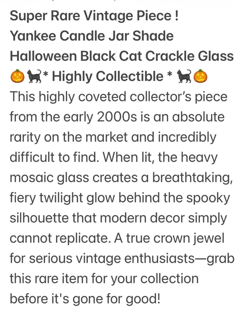 RARE Yankee Candle Halloween Black Cat Crackle Glass Large Jar Shade Retired VTG - Picture 4 of 16
